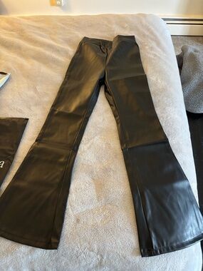 Women's Black Faux Leather Flare Pants